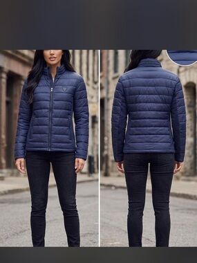 Guess Lightweight Quilted Puffer Jacket - Navy Blue